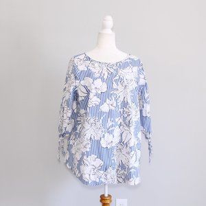 Isabel Maternity Floral Blue & White Striped Top L